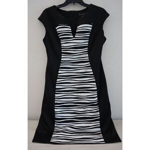 Connected TAF20443M1 Women's Sz 10 Black/White Printed Front Sheath Dress $70